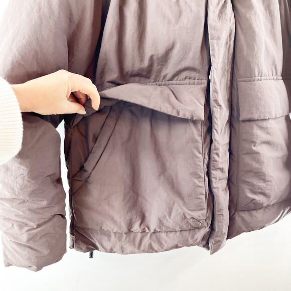 ZARA Zip Up Puffer Jacket Coat Parka Hooded Brown Large - Picture 10 of 12